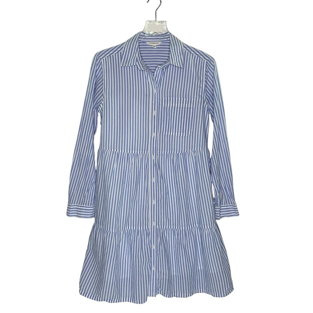 BeachLunchLounge Alora Striped Tiered Cotton Blend Dress S Blue White